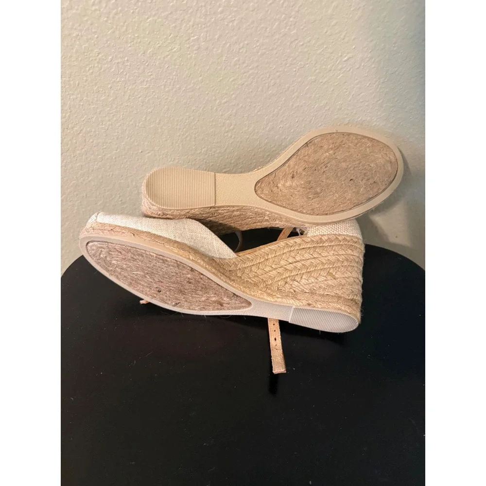 Croft & Barrow Georgina Linen Espadrille Wedge Sandal Tan Ankle Strap Wmn 11 NWt